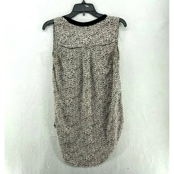 H&M Tank Top Women Sz 2 Cream Beige Black Dots Print V-Neck Piping Long Back Hem - Picture 2 of 11